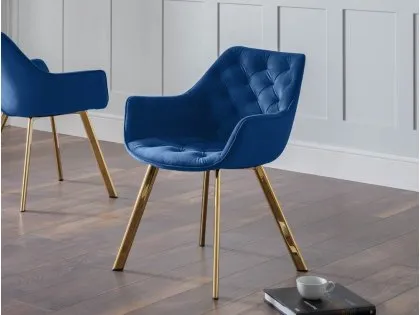 Julian Bowen Lorenzo Set of 2 Blue and Gold Fabric Dining Chairs Julian Bowen Lorenzo Set of 2 Blue and Gold Fabric Dining Chairs