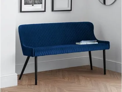 Julian Bowen Luxe 143cm Blue Velvet Dining Bench Julian Bowen Luxe 143cm Blue Velvet Dining Bench