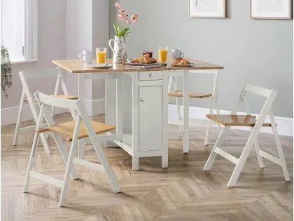 Julian Bowen Savoy White and Oak Foldaway Dining Table and 4 Chair Set Julian Bowen Savoy White and Oak Foldaway Dining Table and 4 Chair Set