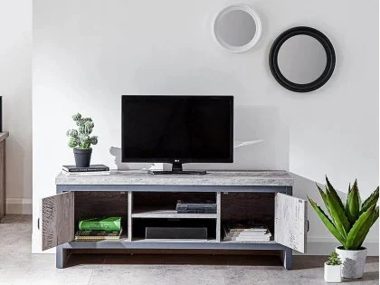 Clearance - GFW Boston Grey Wood Effect 2 Door TV Cabinet