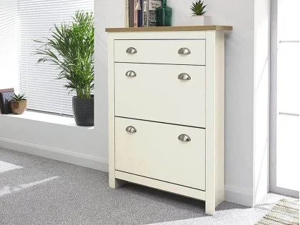 Clearance - GFW Lancaster Cream and Oak 2 Door 1 Drawer Shoe Cabinet Clearance - GFW Lancaster Cream and Oak 2 Door 1 Drawer Shoe Cabinet