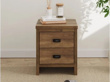 GFW Boston Knotty Oak Effect Pair of 2 Drawer Bedside Tables