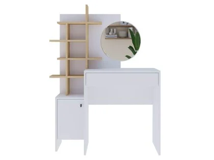 GFW Freyja White and Oak 1 Drawer Dressing Table with Mirror GFW Freyja White and Oak 1 Drawer Dressing Table with Mirror