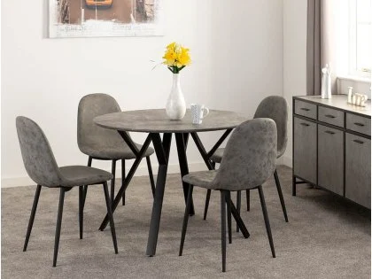 Seconique Athens Concrete Effect Round Dining Table and 4 Chair Set Seconique Athens Concrete Effect Round Dining Table and 4 Chair Set