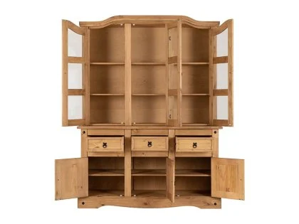 Seconique Corona Pine and Glass 6 Door 3 Drawer Buffet Hutch