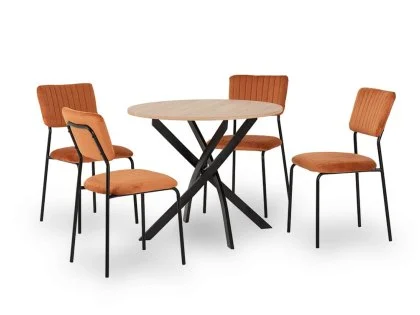 Seconique Sheldon Sonoma Oak Dining Table and 4 Orange Velvet Chairs