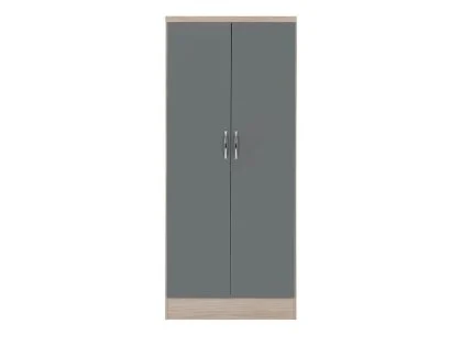 Seconique Nevada Grey Gloss and Oak 2 Door Double Wardrobe