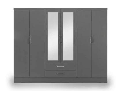 Seconique Nevada Matt Grey 6 Door 2 Drawer Mirrored Wardrobe