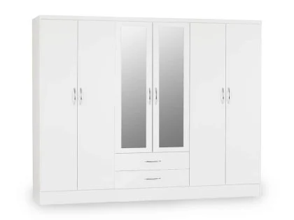 Seconique Nevada White High Gloss 6 Door 2 Drawer Mirrored Wardrobe Seconique Nevada White High Gloss 6 Door 2 Drawer Mirrored Wardrobe
