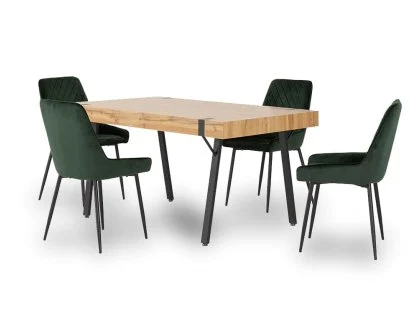 Seconique Treviso Oak Dining Table and 4 Avery Green Velvet Chairs Seconique Treviso Oak Dining Table and 4 Avery Green Velvet Chairs