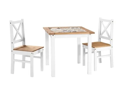 Seconique Salvador White and Tile Dining Table and 2 Chair Set Seconique Salvador White and Tile Dining Table and 2 Chair Set
