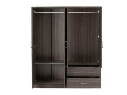 Seconique Lisbon Black Wood Grain 4 Door 2 Drawer Mirrored Wardrobe