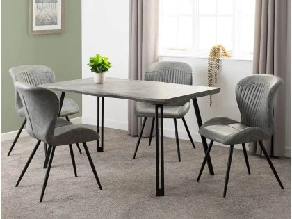 Seconique Quebec Wave Concrete Effect Dining Table and 4 Grey Chair Set Seconique Quebec Wave Concrete Effect Dining Table and 4 Grey Chair Set