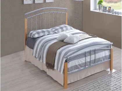Time Living Tetras Silver and Beech Metal Bed Frame Time Living Tetras Silver and Beech Metal Bed Frame