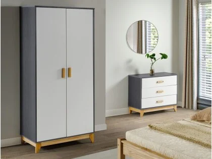 Seconique Cleveland Grey and White 2 Door Double Wardrobe