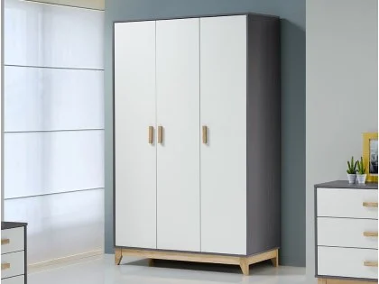 Seconique Cleveland Grey and White 3 Door Triple Wardrobe