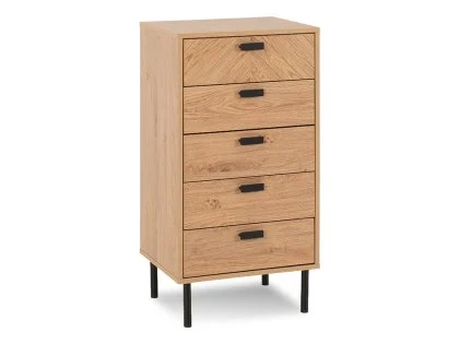 Seconique Leon Oak 5 Drawer Tall Narrow Chest of Drawers Seconique Leon Oak 5 Drawer Tall Narrow Chest of Drawers