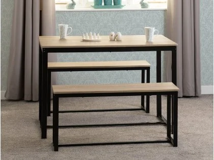 Seconique Lincoln Sonoma Oak Dining Table and 2 Bench Set Seconique Lincoln Sonoma Oak Dining Table and 2 Bench Set