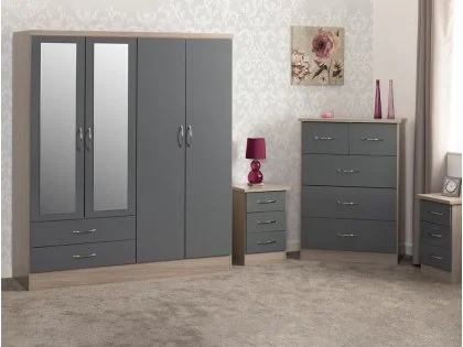Seconique Nevada Grey Gloss and Oak 4 Piece Large Bedroom Furniture Package Seconique Nevada Grey Gloss and Oak 4 Piece Large Bedroom Furniture Package