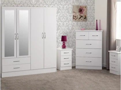 Seconique Nevada White High Gloss 4 Piece Large Bedroom Furniture Package Seconique Nevada White High Gloss 4 Piece Large Bedroom Furniture Package