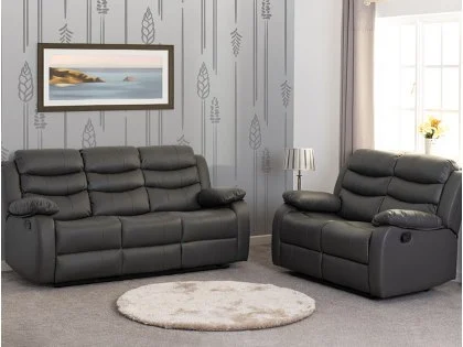 Seconique Roma Grey Faux Leather 3 Seater + 2 Seater Recliner Sofa Set Seconique Roma Grey Faux Leather 3 Seater + 2 Seater Recliner Sofa Set