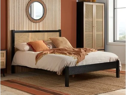 Birlea Croxley Rattan and Black Wooden Bed Frame Birlea Croxley Rattan and Black Wooden Bed Frame