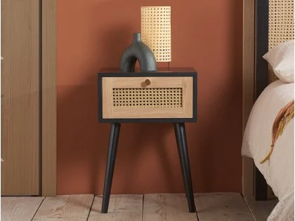 Birlea Croxley Rattan and Black 1 Drawer Bedside Table Birlea Croxley Rattan and Black 1 Drawer Bedside Table