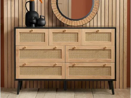 Birlea Croxley Rattan and Black 7 Drawer Chest of Drawers Birlea Croxley Rattan and Black 7 Drawer Chest of Drawers