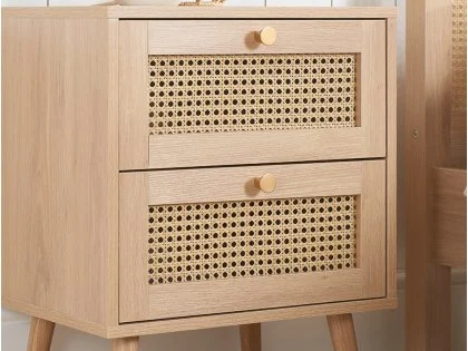 Birlea Croxley Rattan and Oak 2 Drawer Bedside Table