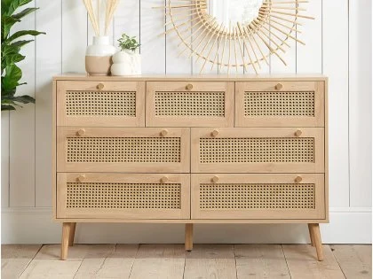 Birlea Croxley Rattan and Oak 7 Drawer Chest of Drawers Birlea Croxley Rattan and Oak 7 Drawer Chest of Drawers