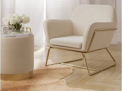 LPD Lara Cream and Gold Fabric Bedroom Stool