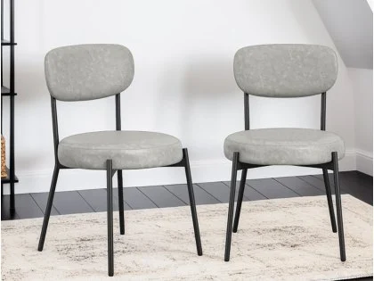 LPD Smith Grey Set of 2 Faux Leather Dining Chairs LPD Smith Grey Set of 2 Faux Leather Dining Chairs