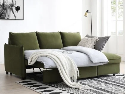 Kyoto Blaire Olive Velvet Corner Sofa Bed