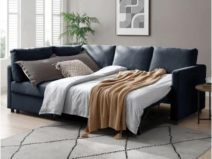 Kyoto Clara Navy Blue Weave Corner Sofa Bed