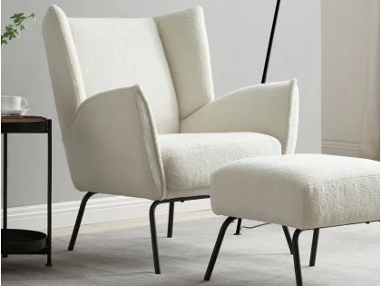 Kyoto Zane Cream Boucle Accent Chair and Footstool