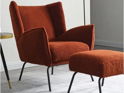 Kyoto Zane Burnt Orange Boucle Accent Chair and Footstool