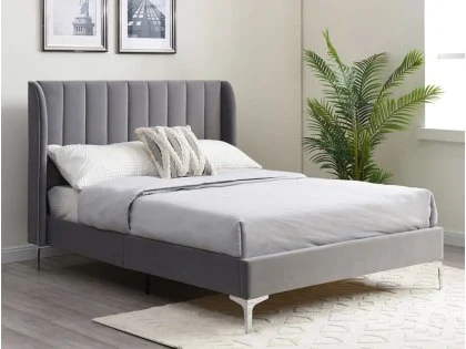 Kyoto Avery Grey Velvet Bed Frame Kyoto Avery Grey Velvet Bed Frame