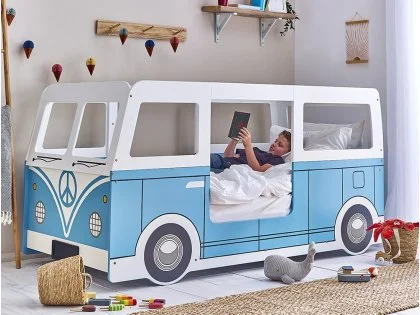 Julian Bowen Campervan Single White and Blue Wooden Bed Frame Julian Bowen Campervan Single White and Blue Wooden Bed Frame