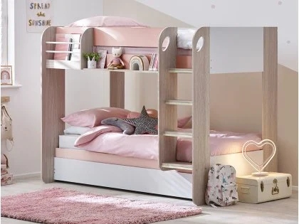 Julian Bowen Mars 3ft Single Pastel Pink Wooden Bunk and Underbed Frame