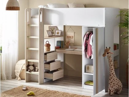 Julian Bowen Ocean White and Light Oak Wooden High Sleeper Bed Frame Julian Bowen Ocean White and Light Oak Wooden High Sleeper Bed Frame