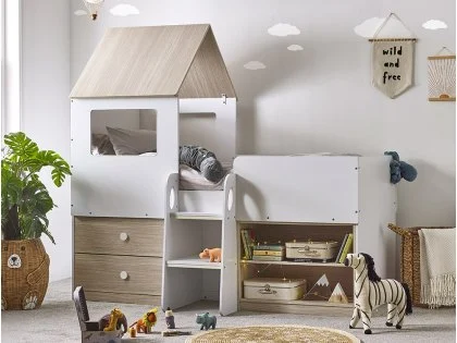 Julian Bowen Orpheus White and Light Oak Wooden Mid Sleeper Bed Frame Julian Bowen Orpheus White and Light Oak Wooden Mid Sleeper Bed Frame