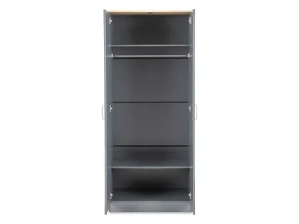 Clearance - Seconique Portland Grey and Oak 2 Door Double Wardrobe