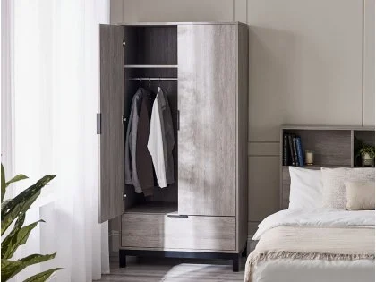 Julian Bowen Bali Grey Oak 2 Door 1 Drawer Wardrobe