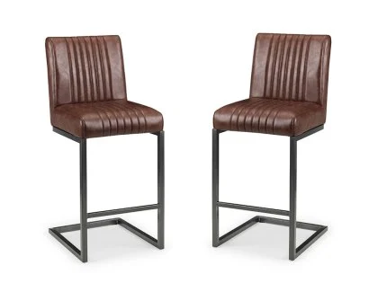 Julian Bowen Brooklyn Set of 2 Brown Faux Leather Bar Stools