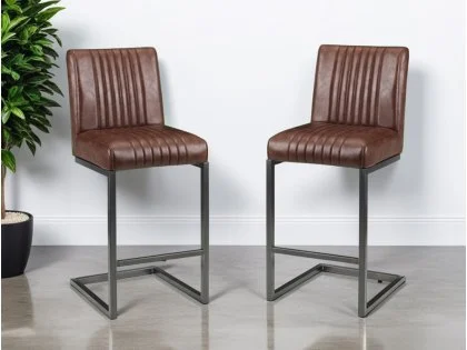 Julian Bowen Brooklyn Set of 2 Brown Faux Leather Bar Stools Julian Bowen Brooklyn Set of 2 Brown Faux Leather Bar Stools