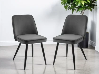 Julian Bowen Burgess Set of 2 Grey Velvet Dining Chairs Julian Bowen Burgess Set of 2 Grey Velvet Dining Chairs