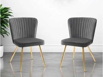 Julian Bowen Cannes Set of 2 Grey Velvet Dining Chairs Julian Bowen Cannes Set of 2 Grey Velvet Dining Chairs