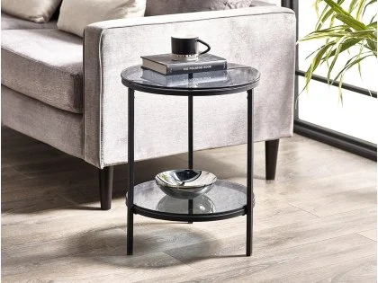 Julian Bowen Chicago Smoked Glass Circular Lamp Table Julian Bowen Chicago Smoked Glass Circular Lamp Table