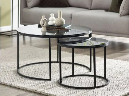 Julian Bowen Chicago Smoked Glass Round Nesting Coffee Tables Julian Bowen Chicago Smoked Glass Round Nesting Coffee Tables