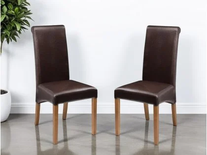 Julian Bowen Cuba Set of 2 Brown Faux Leather Dining Chairs Julian Bowen Cuba Set of 2 Brown Faux Leather Dining Chairs